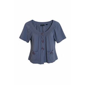 Context NWOT Button Front Scoop Neck Short‎ Sleeve Knit Top Blue Gray Small